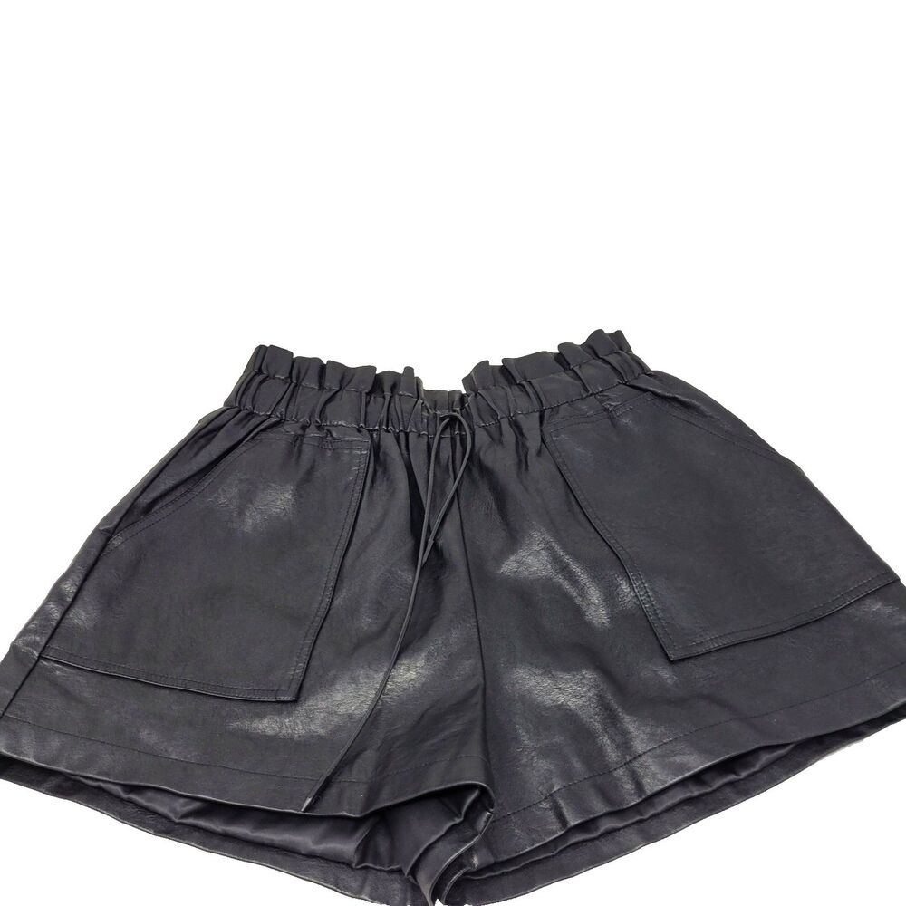 Faux Leather Shorts Women Medium Lined High Waisted Wide Leg Black